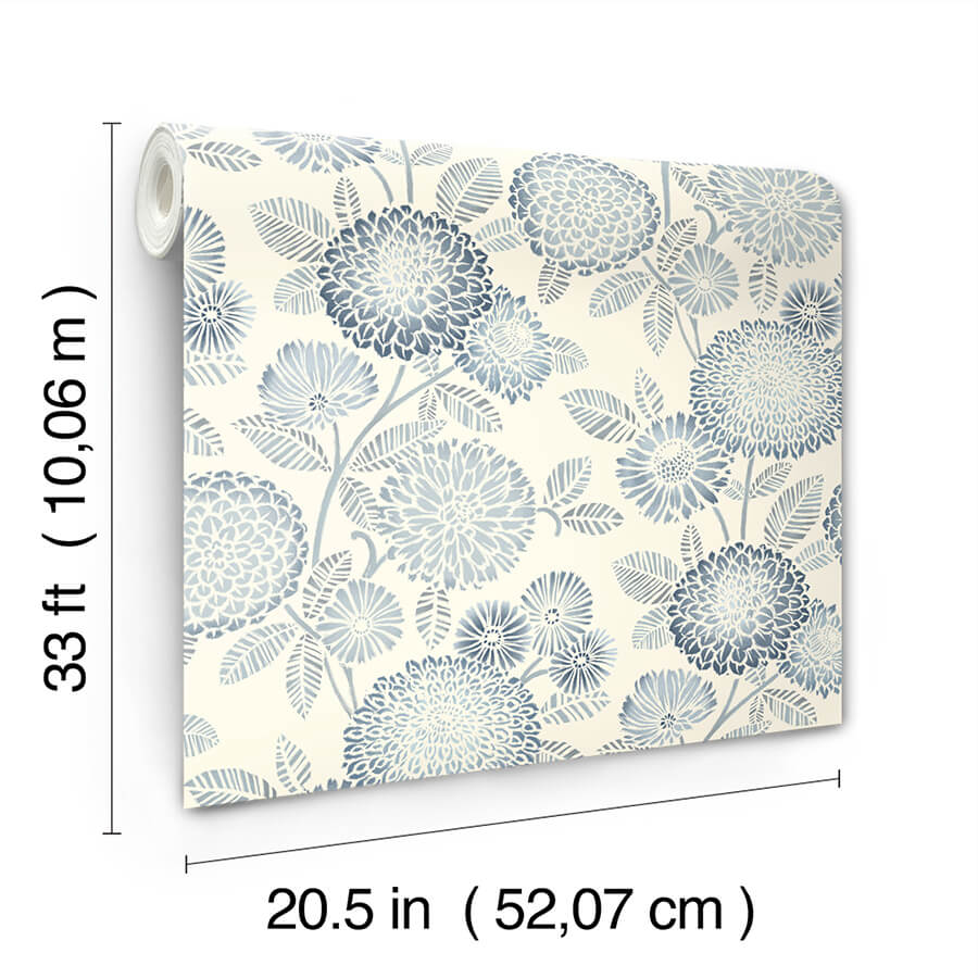 zalipie-blue-floral-trail-wallpaper-york-wallcoverings-3125-72328 - York Wallcoverings Papel pintado