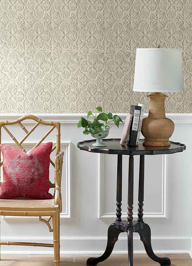 Karachi White Wooden Damask Wallpaper - York Wallcoverings - 3125-72334 - York Wallcoverings Wallpaper