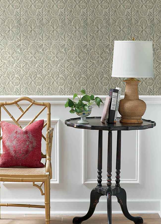 Karachi Aqua Wooden Damask Wallpaper - York Wallcoverings - 3125-72335 - York Wallcoverings Wallpaper