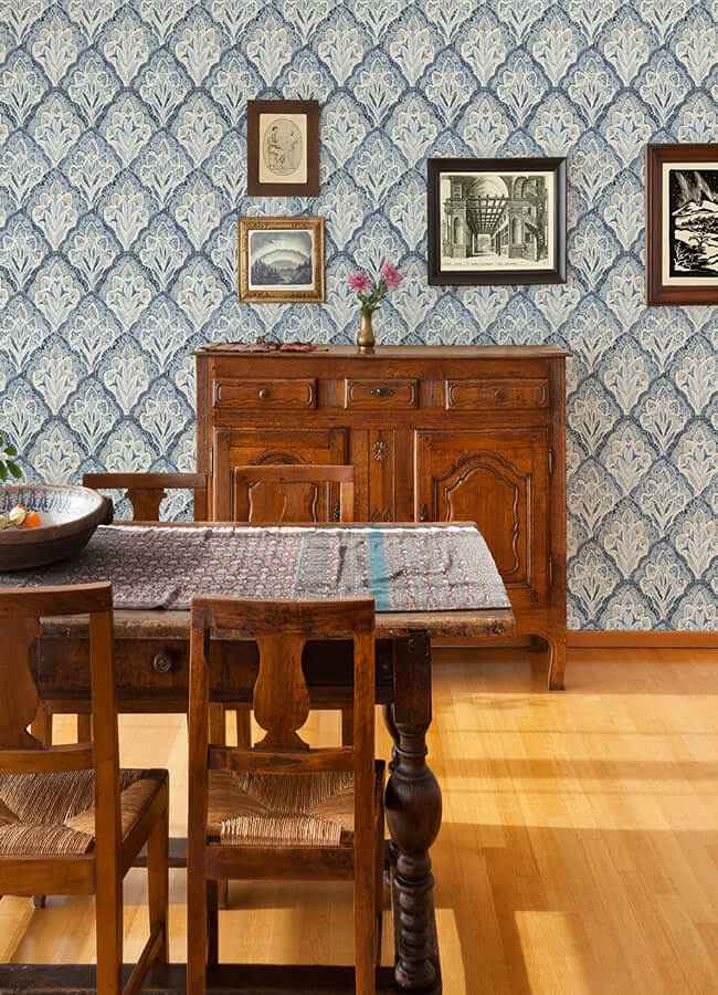 Mimir Blue Quilted Damask Wallpaper - York Wallcoverings - 3125-72337 - York Wallcoverings Wallpaper