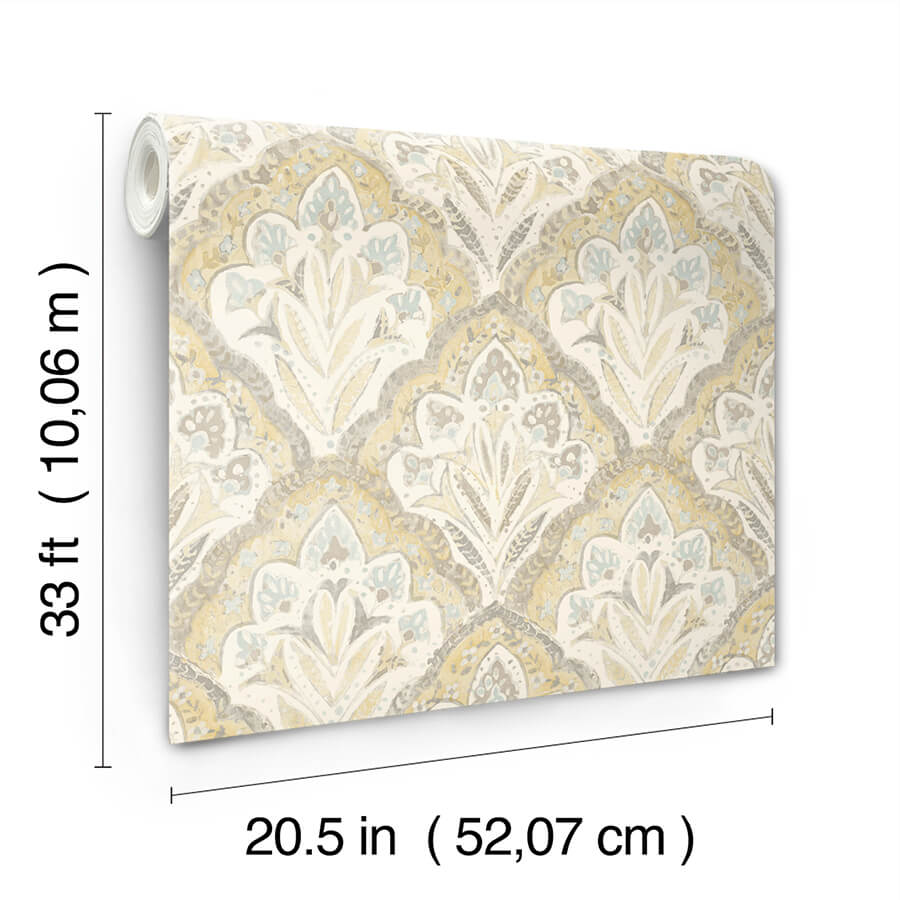 mimir-mustard-quilted-damask-wallpaper-york-wallcoverings-3125-72338 - York Wallcoverings Wallpaper