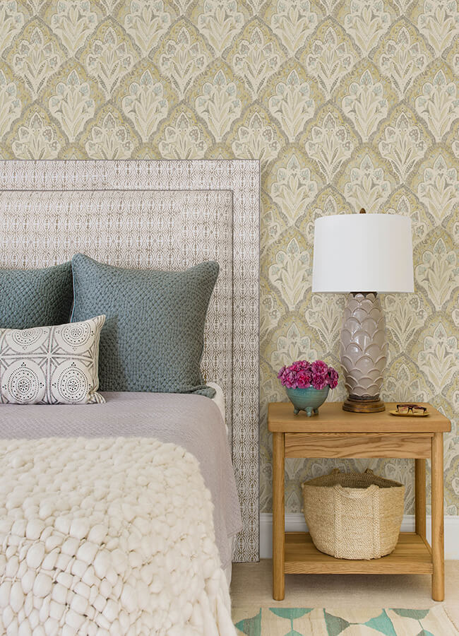 mimir-mustard-quilted-damask-wallpaper-york-wallcoverings-3125-72338 - York Wallcoverings Wallpaper