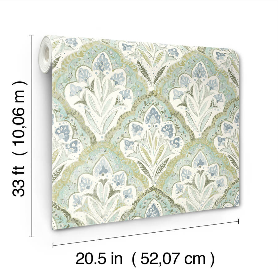 mimir-aquamarine-quilted-damask-wallpaper-york-wallcoverings-3125-72341 - York Wallcoverings Wallpaper
