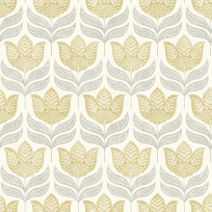 cathal-mustard-tulip-block-print-wallpaper-york-wallcoverings-3125-72342 - York Wallcoverings Wallpaper