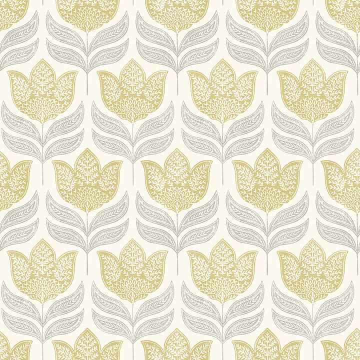 Cathal Mustard Tulip Block Print Wallpaper - York Wallcoverings - 3125-72342