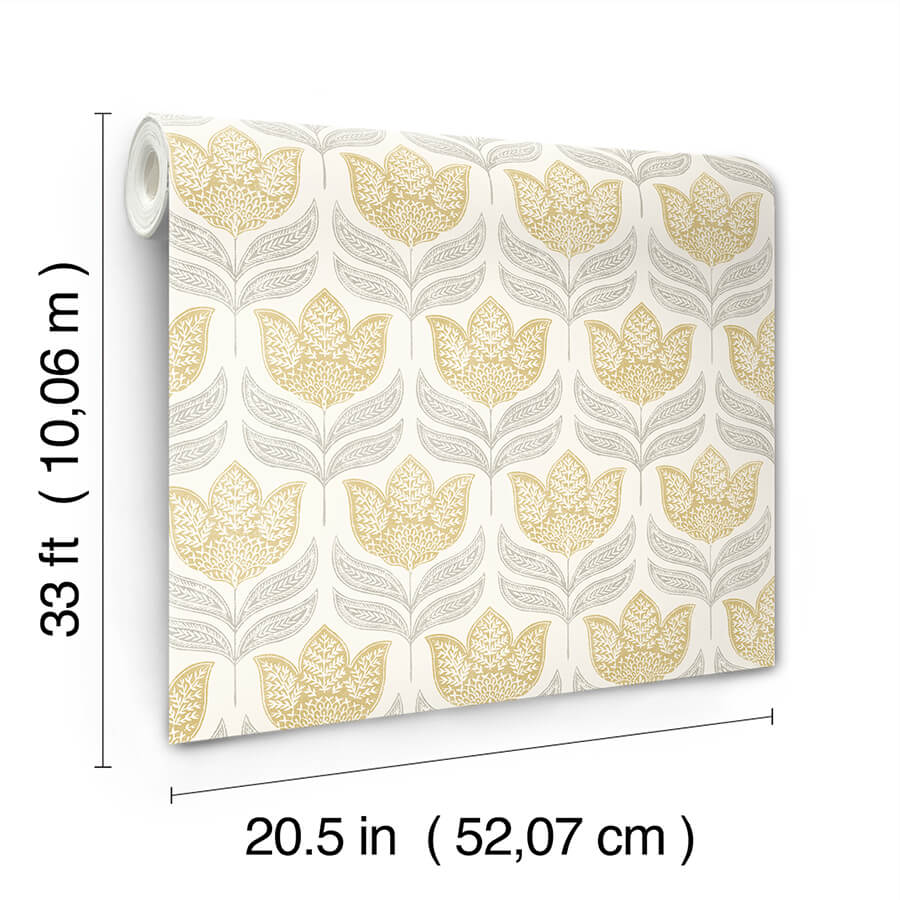 cathal-mustard-tulip-block-print-wallpaper-york-wallcoverings-3125-72342 - York Wallcoverings Wallpaper