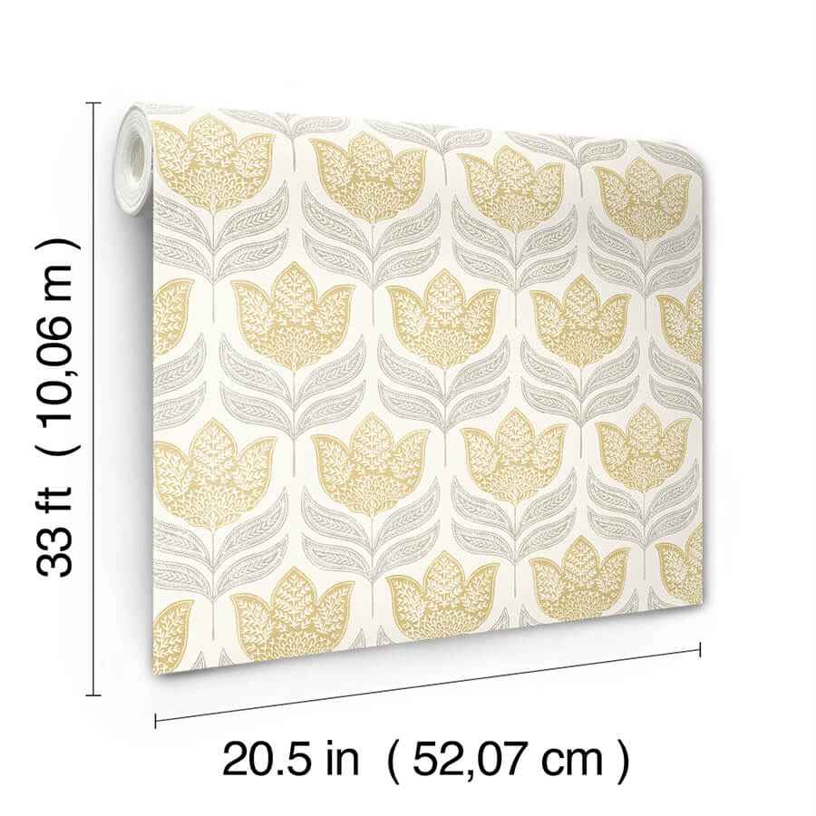 Cathal Mustard Tulip Block Print Wallpaper - York Wallcoverings - 3125-72342 - York Wallcoverings Wallpaper