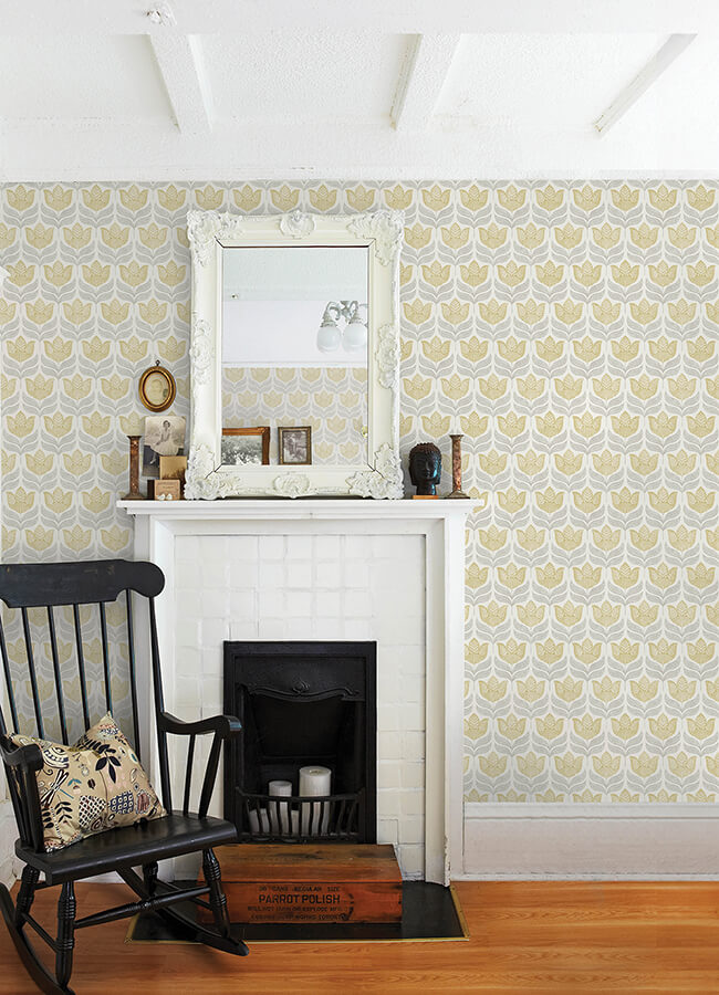 cathal-mustard-tulip-block-print-wallpaper-york-wallcoverings-3125-72342 - York Wallcoverings Wallpaper