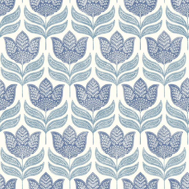 cathal-blue-tulip-block-print-wallpaper-york-wallcoverings-3125-72345 - York Wallcoverings Wallpaper