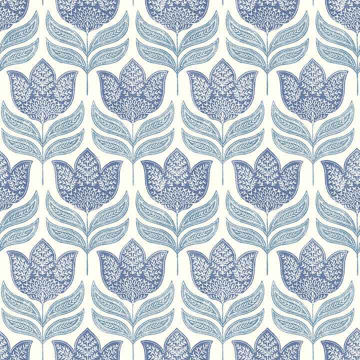 Cathal Blue Tulip Block Print Wallpaper - York Wallcoverings - 3125-72345 - York Wallcoverings Wallpaper