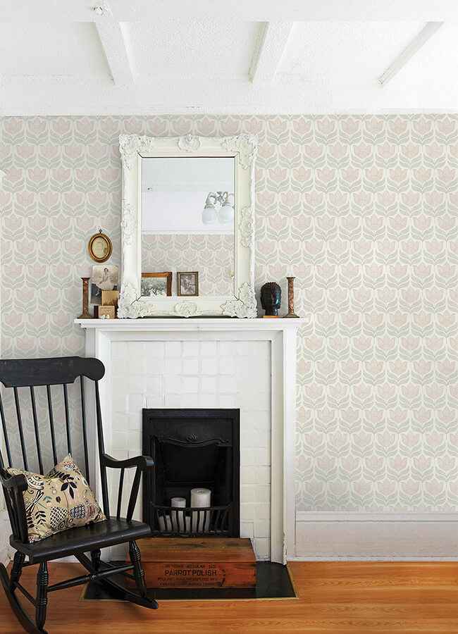Cathal Blush Tulip Block Print Wallpaper - York Wallcoverings - 3125-72346 - York Wallcoverings Wallpaper