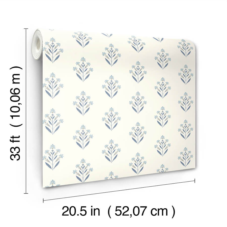 kova-blue-floral-crest-wallpaper-york-wallcoverings-3125-72347 - York Wallcoverings Wallpaper
