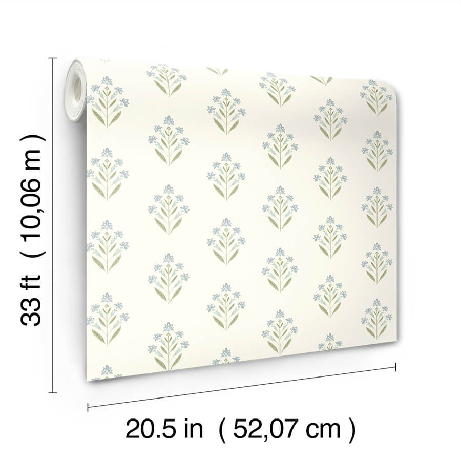 kova-aquamarine-floral-crest-wallpaper-york-wallcoverings-3125-72351 - York Wallcoverings Wallpaper