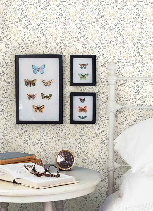 Tarragon Grey Dainty Meadow Wallpaper - York Wallcoverings - 3125-72356 - York Wallcoverings Wallpaper