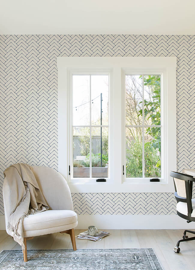 oswin-navy-tiered-herringbone-wallpaper-york-wallcoverings-3125-72363 - York Wallcoverings Wallpaper