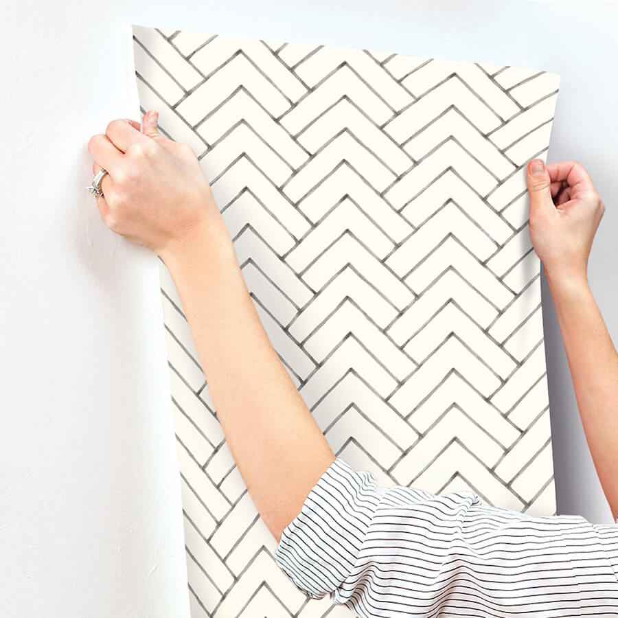 Oswin Black Tiered Herringbone Wallpaper - York Wallcoverings - 3125-72366 - York Wallcoverings Wallpaper