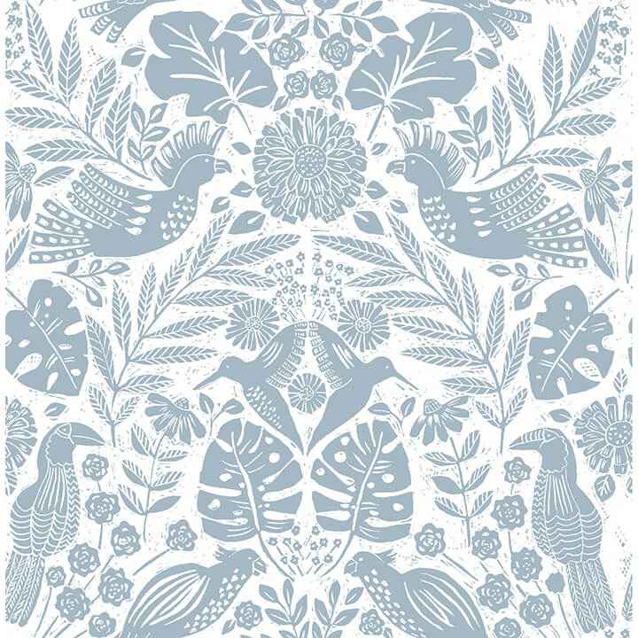 Nestle Blue Bird Block Print Wallpaper - York Wallcoverings - 4122-27000 - York Wallcoverings Wallpaper