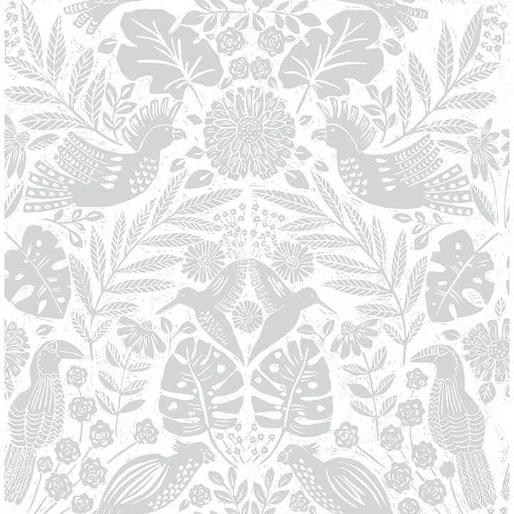 Nestle Light Grey Bird Block Print Wallpaper - York Wallcoverings - 4122-27001 - York Wallcoverings Wallpaper