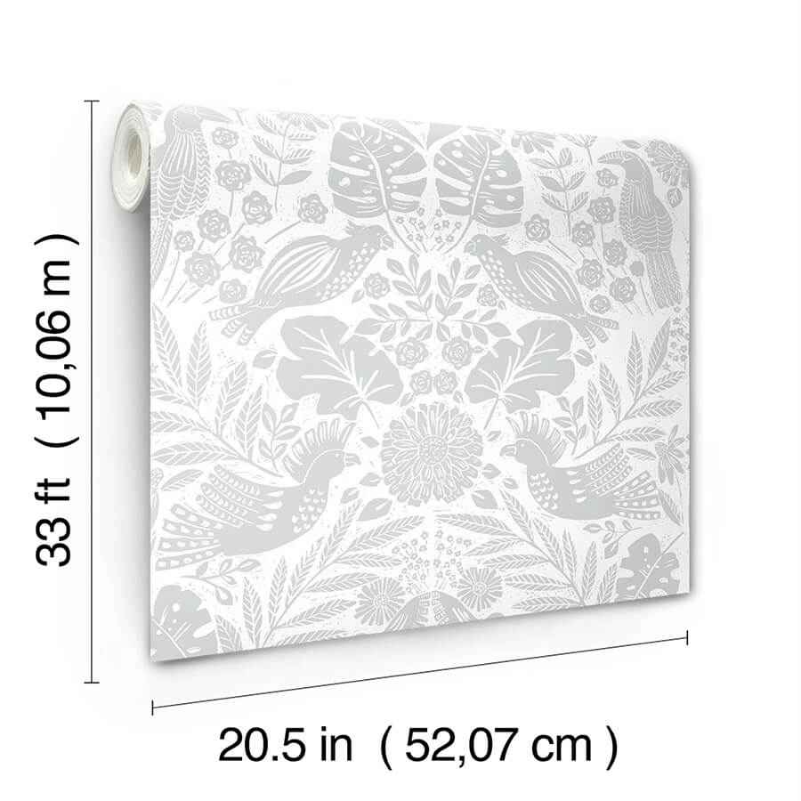 Nestle Light Grey Bird Block Print Wallpaper - York Wallcoverings - 4122-27001 - York Wallcoverings Wallpaper