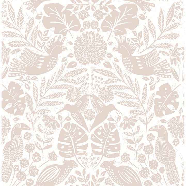 Nestle Pink Bird Block Print Wallpaper - York Wallcoverings - 4122-27002 - York Wallcoverings Wallpaper