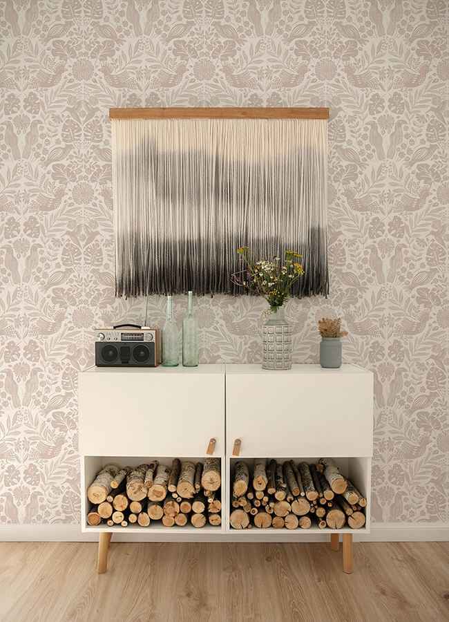 Nestle Pink Bird Block Print Wallpaper - York Wallcoverings - 4122-27002 - York Wallcoverings Wallpaper