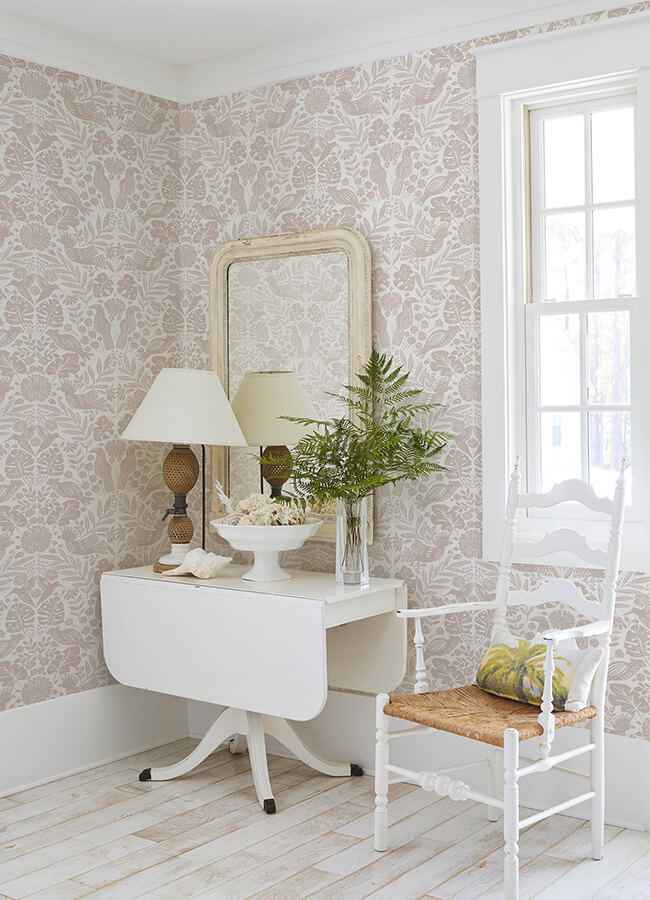 Nestle Pink Bird Block Print Wallpaper - York Wallcoverings - 4122-27002 - York Wallcoverings Wallpaper