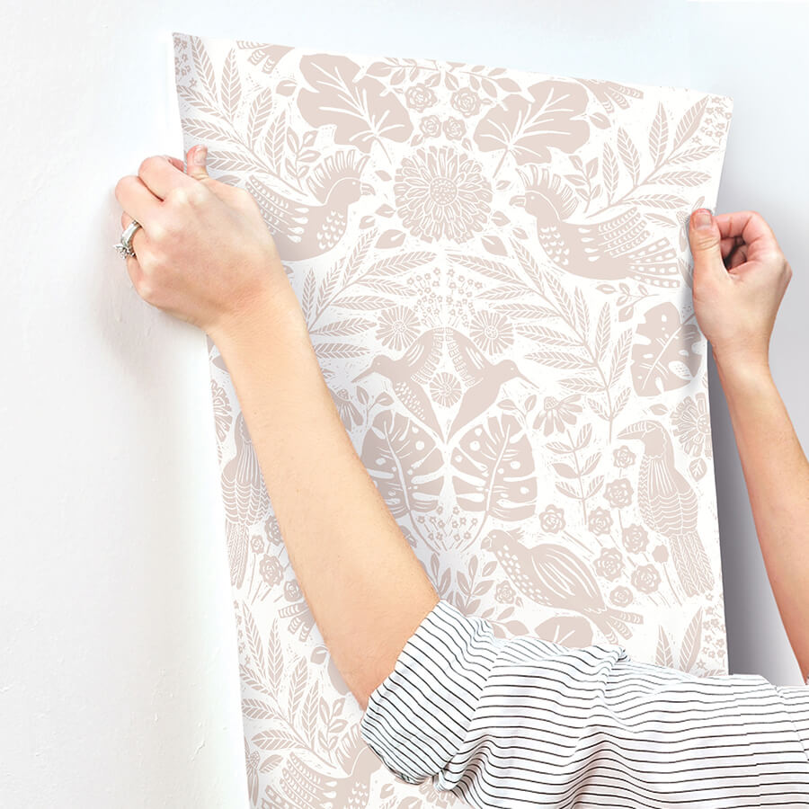 nestle-pink-bird-block-print-wallpaper-york-wallcoverings-4122-27002 - York Wallcoverings Wallpaper