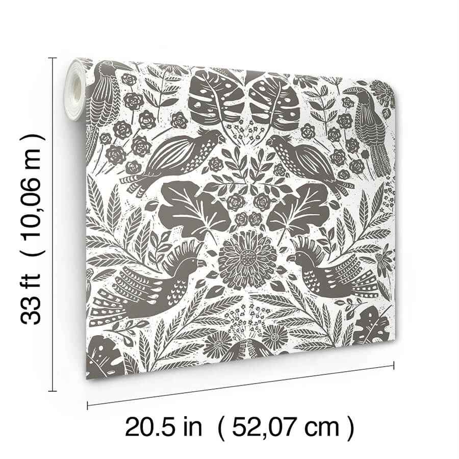 Nestle Charcoal Bird Block Print Wallpaper - York Wallcoverings - 4122-27004 - York Wallcoverings Wallpaper