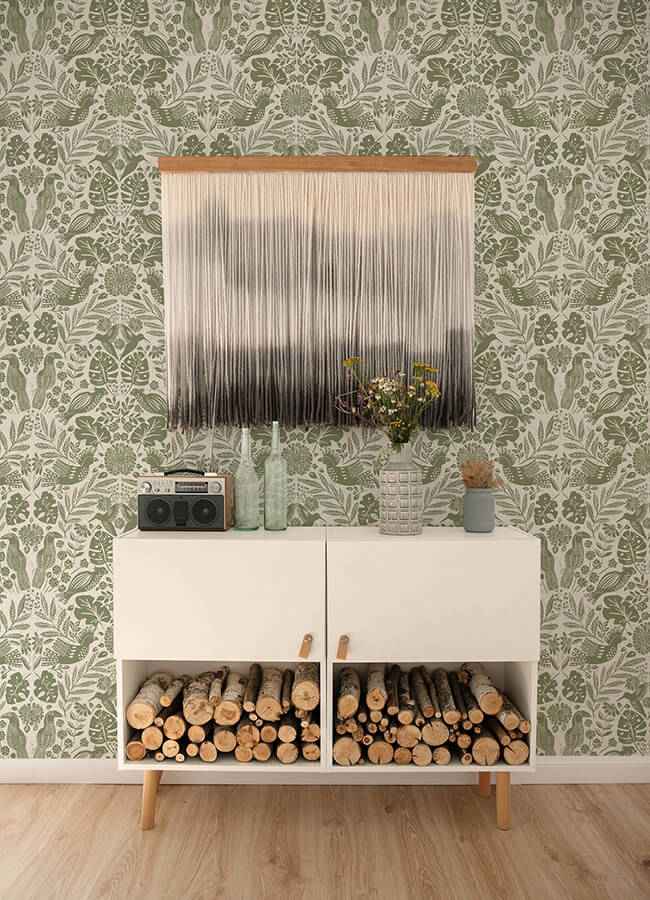 Nestle Green Bird Block Print Wallpaper - York Wallcoverings - 4122-27005 - York Wallcoverings Wallpaper
