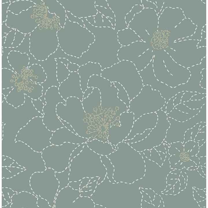 Gardena Sea Green Embroidered Floral Wallpaper - York Wallcoverings - 4122-27006 - York Wallcoverings Wallpaper