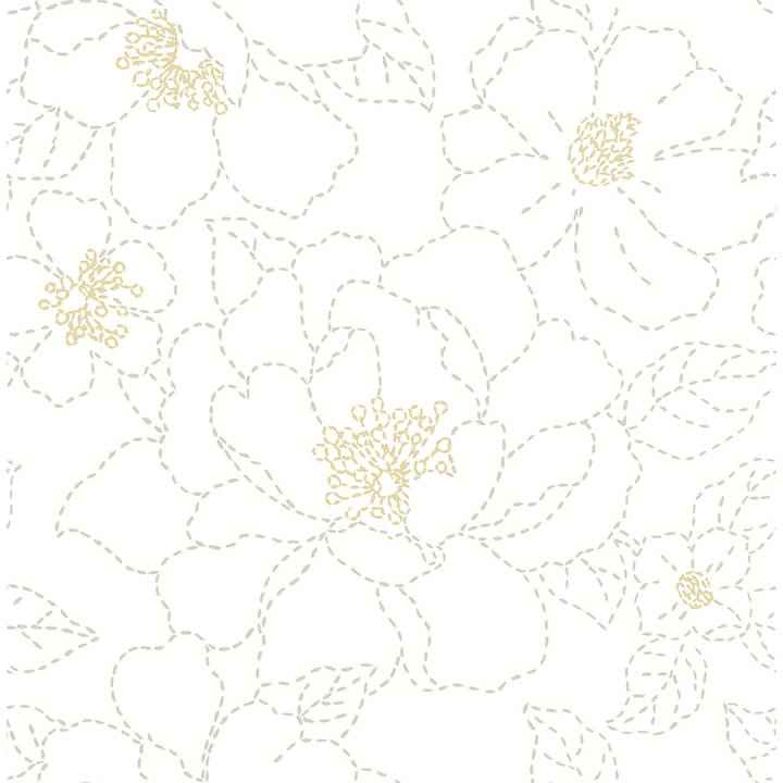 Gardena White Embroidered Floral Wallpaper - York Wallcoverings - 4122-27007 - York Wallcoverings Wallpaper