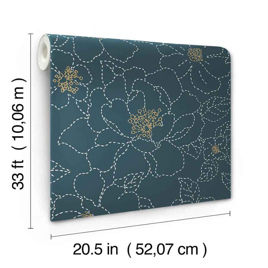 Gardena Indigo Embroidered Floral Wallpaper - York Wallcoverings - 4122-27009 - York Wallcoverings Wallpaper