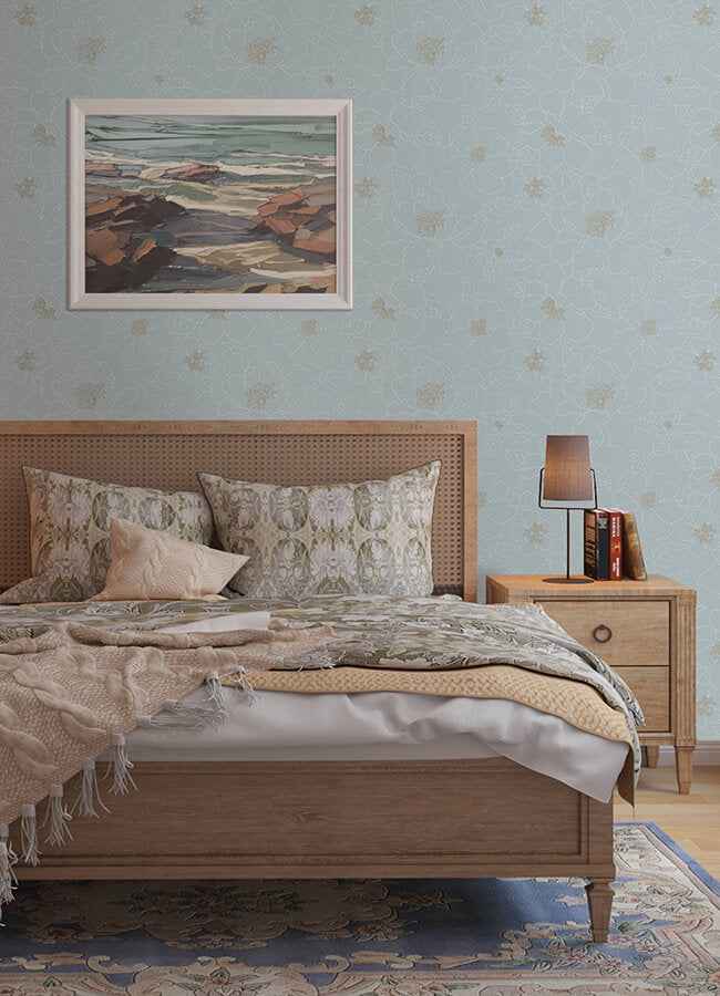 Gardena Sky Blue Embroidered Floral Wallpaper - York Wallcoverings - 4122-27011 - York Wallcoverings Wallpaper