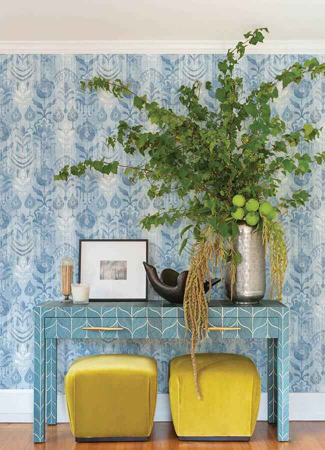 Pavord Blue Floral Shibori Wallpaper - York Wallcoverings - 4122-27013 - York Wallcoverings Wallpaper