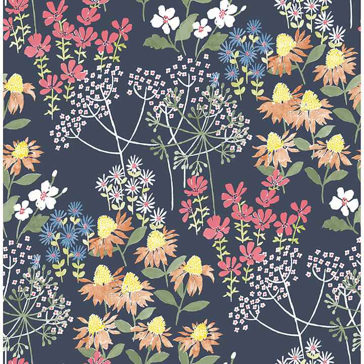 Cultivate Navy Springtime Blooms Wallpaper - York Wallcoverings - 4122-27016 - York Wallcoverings Wallpaper