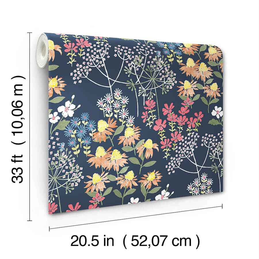 Cultivate Navy Springtime Blooms Wallpaper - York Wallcoverings - 4122-27016 - York Wallcoverings Wallpaper