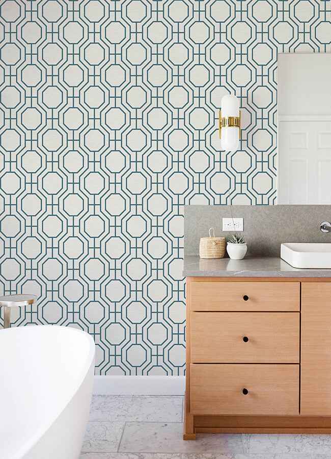 Manor Blue Geometric Trellis Wallpaper - York Wallcoverings - 4122-27048 - York Wallcoverings Wallpaper