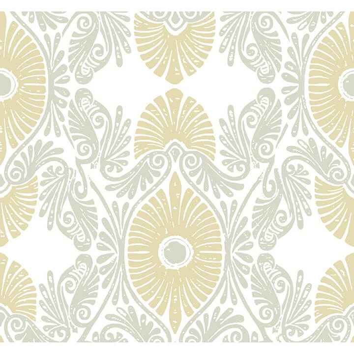 Villa Light Yellow Embellished Ogee Wallpaper - York Wallcoverings - 4122-72400 - York Wallcoverings Wallpaper