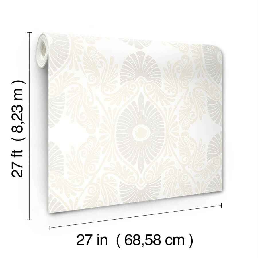 Villa Bone Embellished Ogee Wallpaper - York Wallcoverings - 4122-72402 - York Wallcoverings Wallpaper