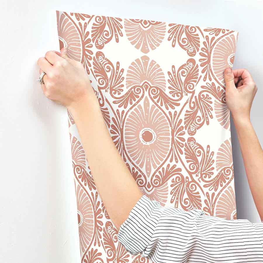 Villa Raspberry Embellished Ogee Wallpaper - York Wallcoverings - 4122-72403 - York Wallcoverings Wallpaper