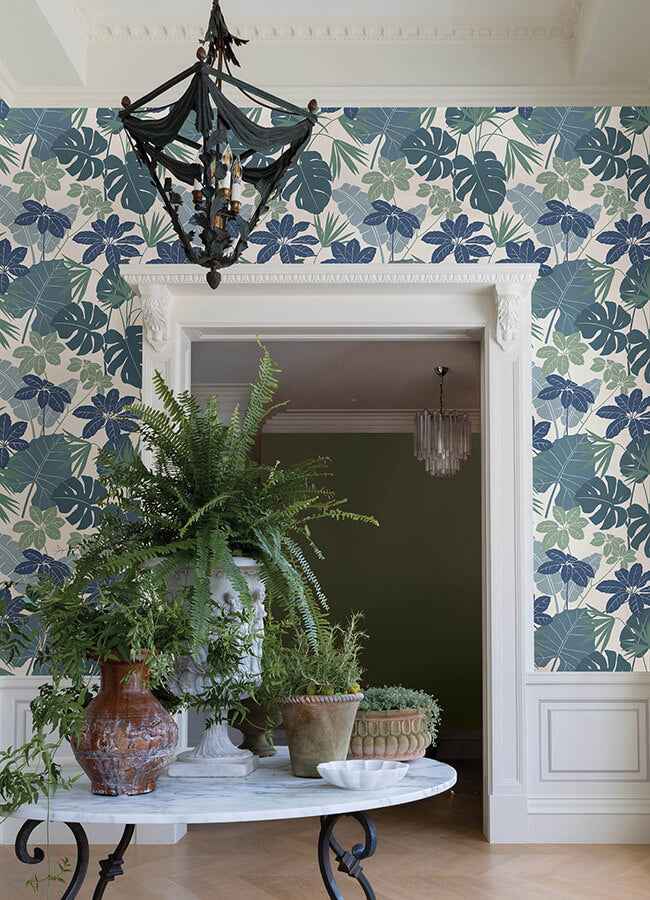 Medellin Blue Rainforest Floor Wallpaper - York Wallcoverings - 4122-72411 - York Wallcoverings Wallpaper