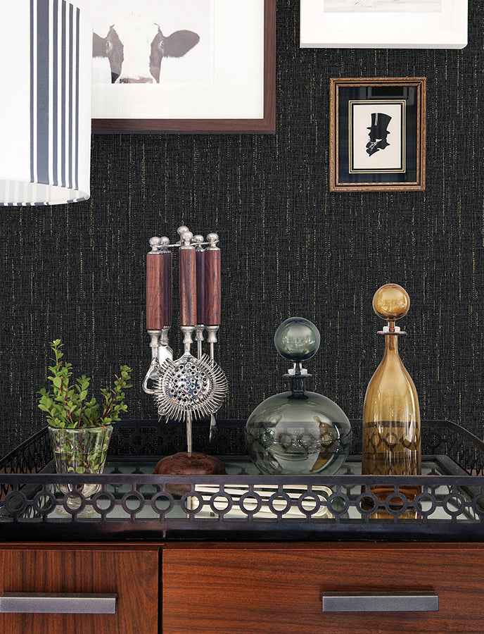 Sanburn Black Metallic Linen Wallpaper - York Wallcoverings - 4144-9148 - York Wallcoverings Wallpaper