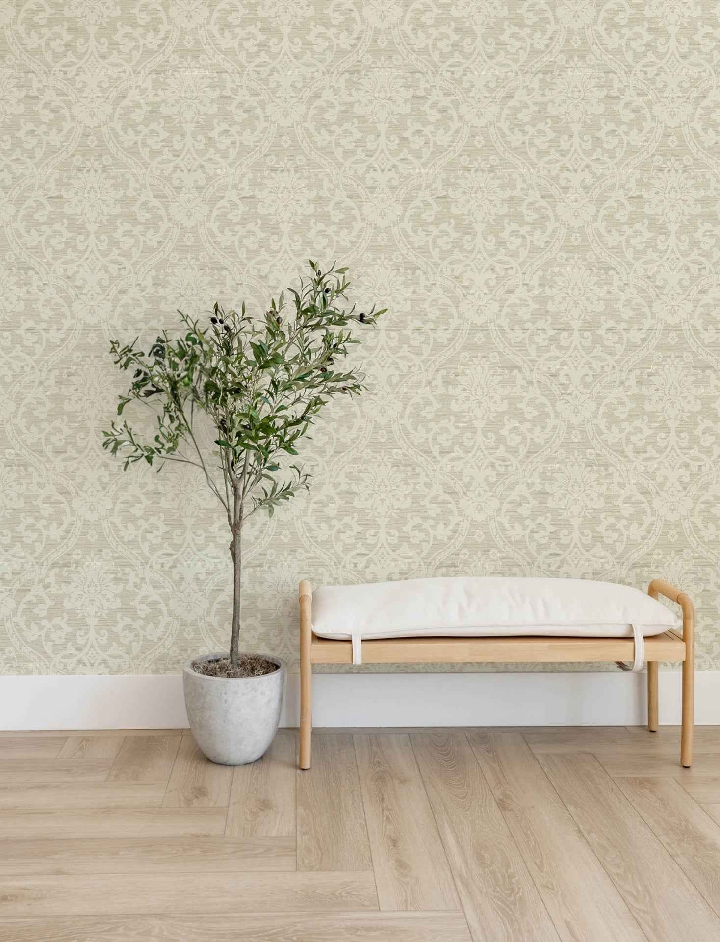 Evette Neutral Damask Wallpaper - York Wallcoverings - 4157-25009 - York Wallcoverings Wallpaper