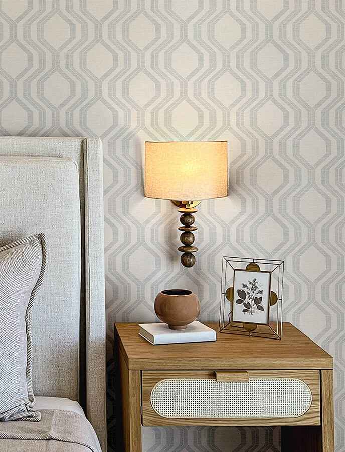Burton Silver Modern Ogee Wallpaper - York Wallcoverings - 4141-27104 - York Wallcoverings Wallpaper