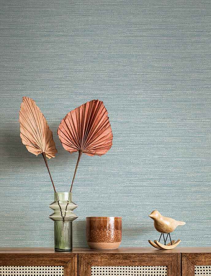 Sheehan Light Blue Faux Grasscloth Wallpaper - York Wallcoverings - 4141-27162 - York Wallcoverings Wallpaper