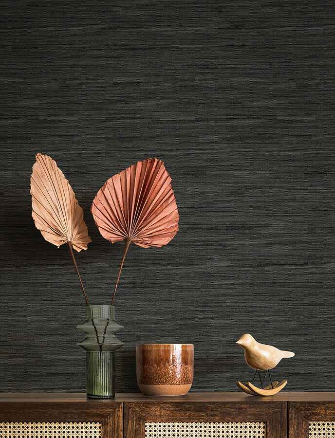 Sheehan Black Faux Grasscloth Wallpaper - York Wallcoverings - 4141-27166 - York Wallcoverings Wallpaper