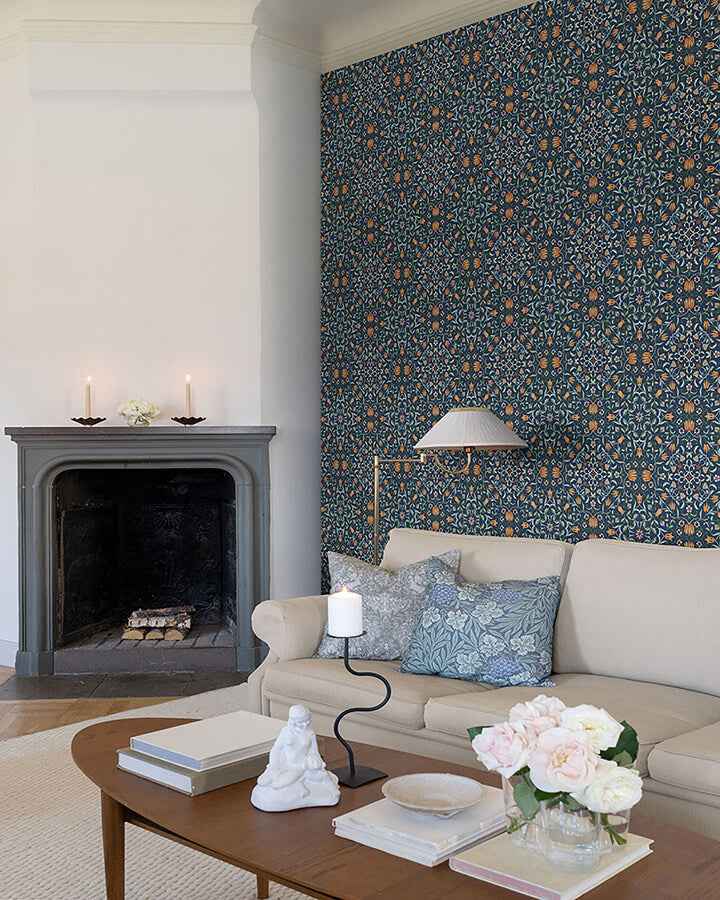 No 1 Holland Park Dark Blue Floral Wallpaper - York Wallcoverings - 4153-82010 - York Wallcoverings Wallpaper