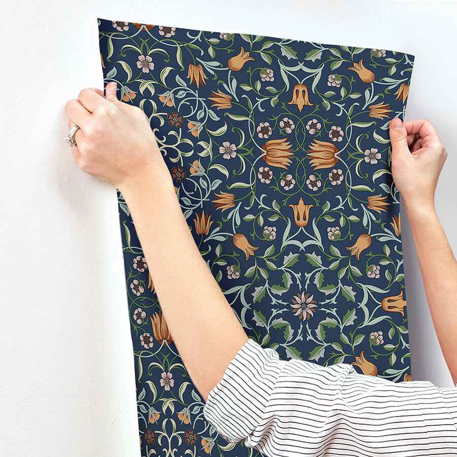 No 1 Holland Park Dark Blue Floral Wallpaper - York Wallcoverings - 4153-82010 - York Wallcoverings Wallpaper