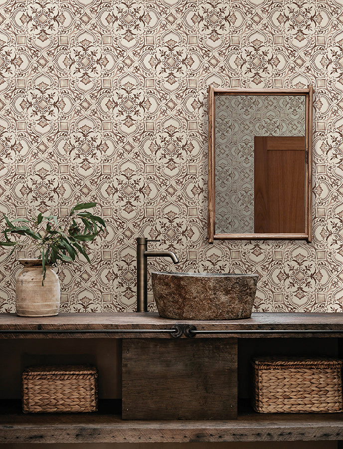 Marjoram Blush Floral Tile Wallpaper - York Wallcoverings - 4134-72514 - York Wallcoverings Wallpaper