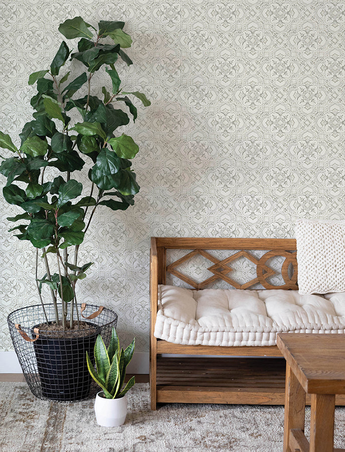 marjoram-blush-floral-tile-wallpaper-york-wallcoverings-4134-72514 - York Wallcoverings Wallpaper